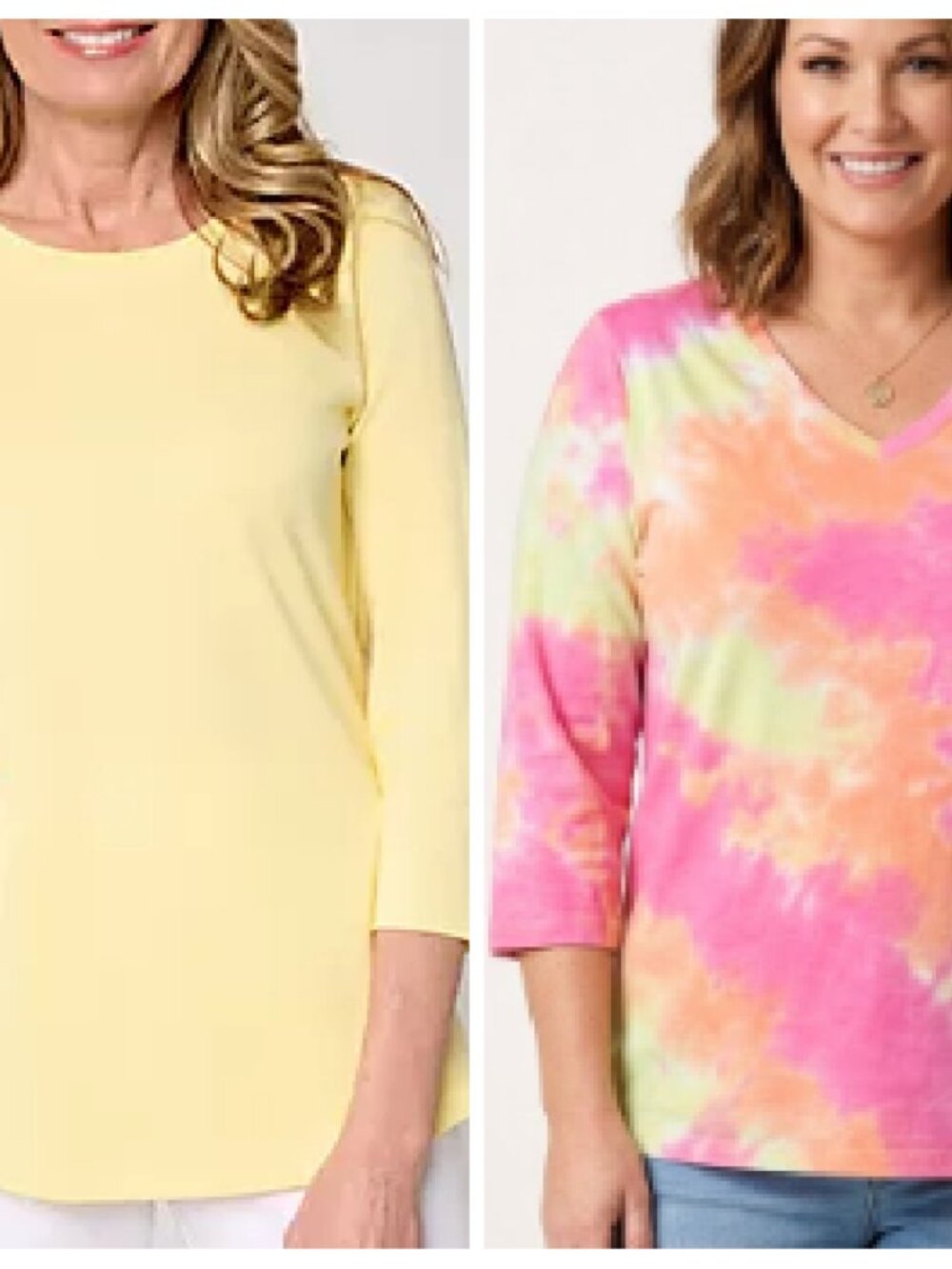 Belle by Kim Gravel TripleLuxe Knit Set of 2 3/4 Sleeve Tops Size Large